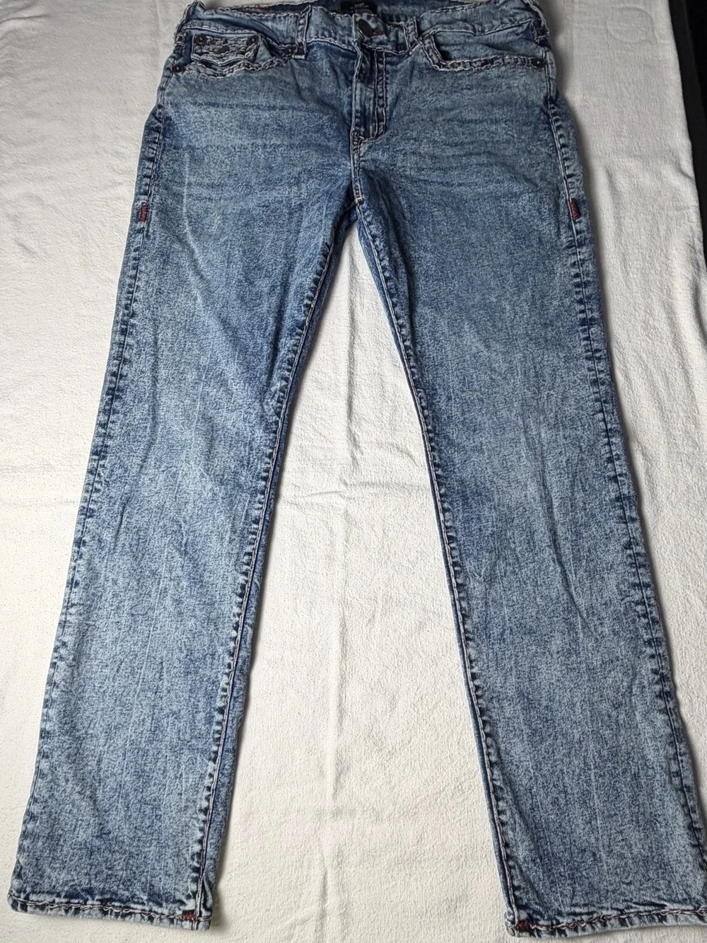 True Religion Men's Acid Wash Blue Ricky Relaxed Straight Jeans
